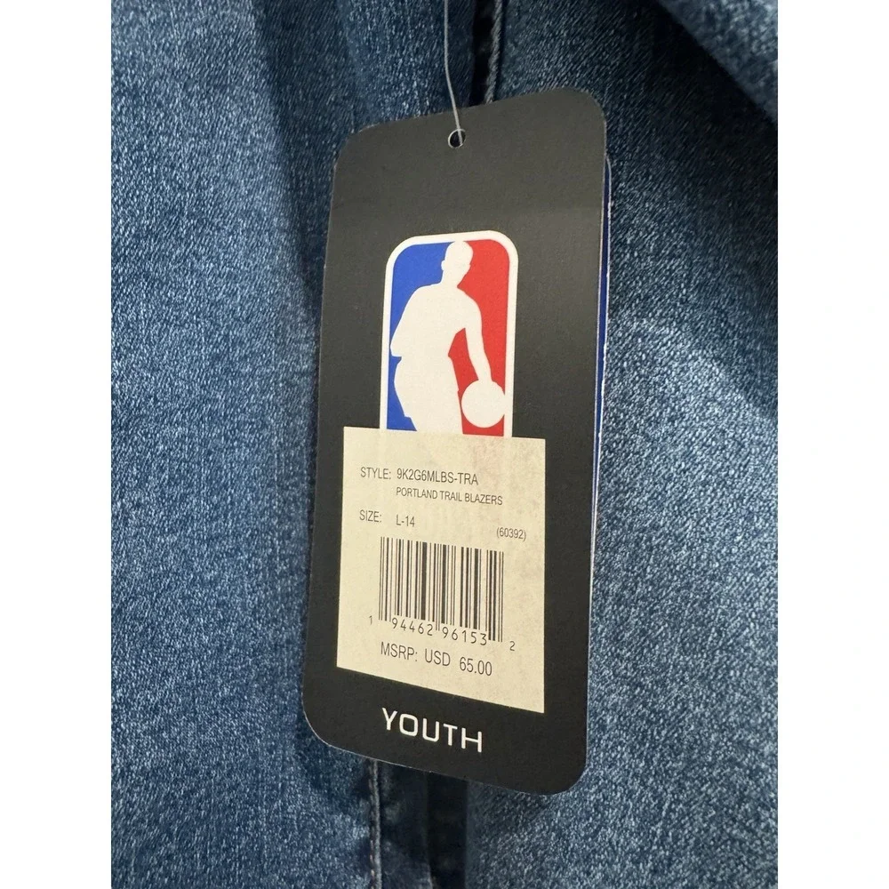 NBA Portland Trail Blazers Youth Denim Jacket Sz L 14 B Embroidered Trucker NWT